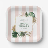 ピンクエレガントガーリーストライプブライダルシャワー ペーパープレート (正面)