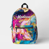 ピンクエレガントガーリーターコイズ大理石芸術 プリントバックパック (正面)