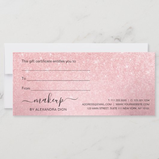 ピンクエレガントガーリーローズ金ゴールドグリッターメイクアップアーティスト (裏面)