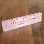 ピンクエレガントガーリーローズ金ゴールドグリッターメイクアップアーティスト デスクネームプレート (側面)