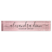 ピンクエレガントガーリーローズ金ゴールドグリッターメイクアップアーティスト デスクネームプレート (正面)