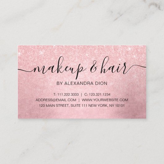 ピンクエレガントガーリーローズ金ゴールドグリッターメイク&ヘアメイク 名刺 (裏面)