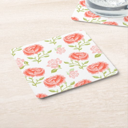 ピンクエレガントガーリーローズ スクエアペーパーコースター (アングル)