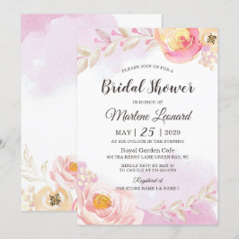 ピンクエレガントガーリー金ゴールドバラガーデンブライダルシャワー 招待状