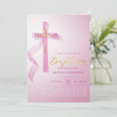 ピンクエレガントガールバプテスマ宗教洗礼 招待状 (スタンド正面)