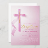ピンクエレガントガールバプテスマ宗教洗礼 招待状 (正面/裏面)