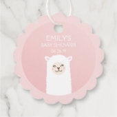 ピンクエレガントガール赤ちゃんシャワーかわいいかわいいラマ フェイバータグ (裏面)