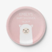 ピンクエレガントガール赤ちゃんシャワーかわいいかわいいラマ ペーパープレート (正面)