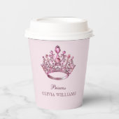 ピンクエレガントキャリッジプリンセスクラウン誕生日 紙コップ (正面)