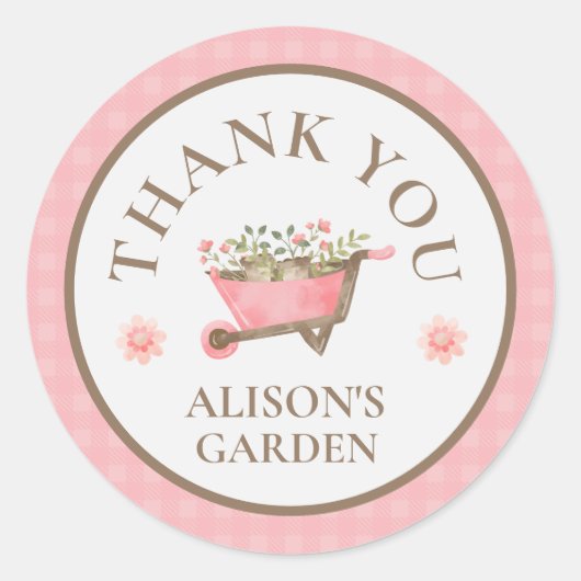 ピンクエレガントギンガムウォーターカラーガーデンありがとう ラウンドシール (正面)