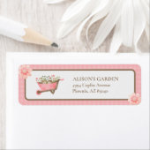 ピンクエレガントギンガムウォーターカラーガーデンアドレス ラベル (インサイチュ)
