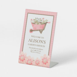ピンクエレガントギンガムウォーターカラーガーデン 台座サイン