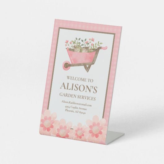 ピンクエレガントギンガムウォーターカラーガーデン 台座サイン (正面)