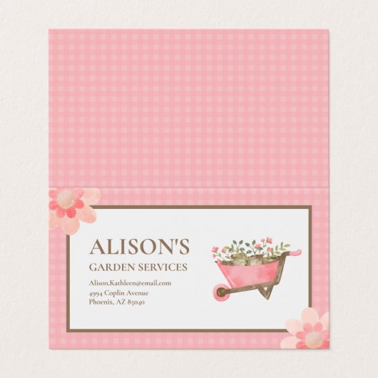 ピンクエレガントギンガムウォーターカラーガーデン 名刺 (外部フラット)
