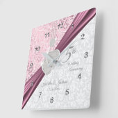 ピンクエレガントクの記念結婚酒5周年記念 スクエア壁時計 (傾斜)