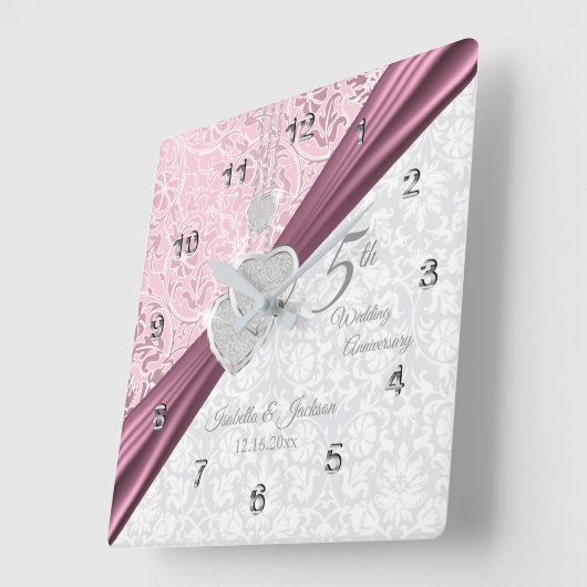 ピンクエレガントクの記念結婚酒5周年記念 スクエア壁時計 (傾斜)