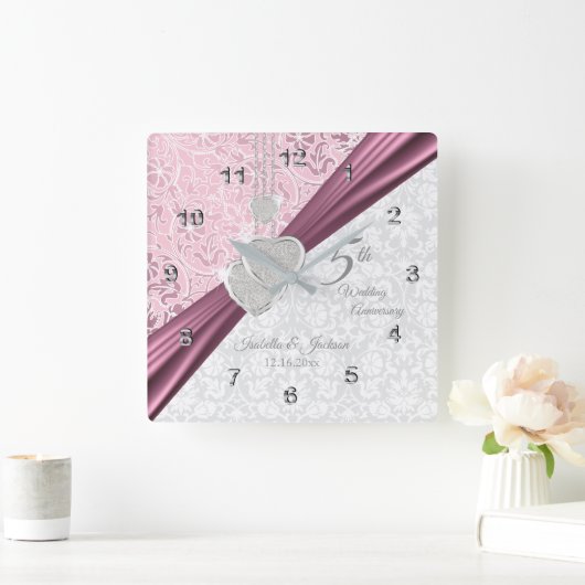 ピンクエレガントクの記念結婚酒5周年記念 スクエア壁時計 (ホーム)