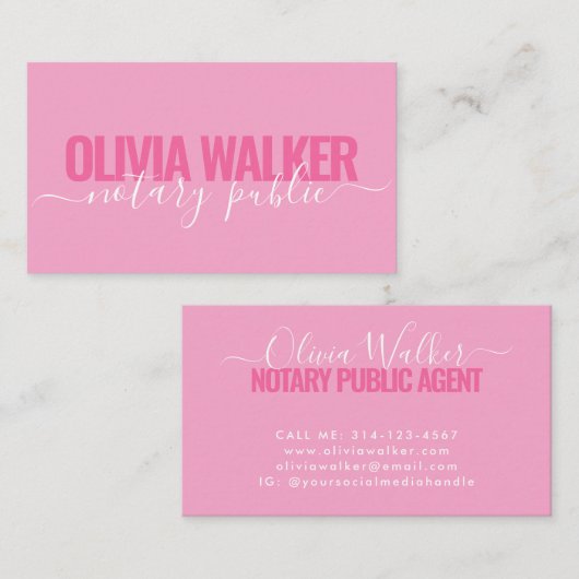 ピンクエレガントクガーリーシグネチャー公証人 名刺 (正面/裏面)