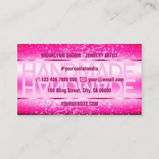 ピンクエレガントクガーリーラグジュアリースパークルグリッターグラム 名刺 (裏面)