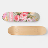 ピンクエレガントクガーリーレッドローゼズモノグラムスケートボード スケートボード (横)