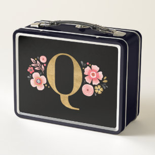 ピンクエレガントクガーリー・ブラック・フローラ メタルランチボックス