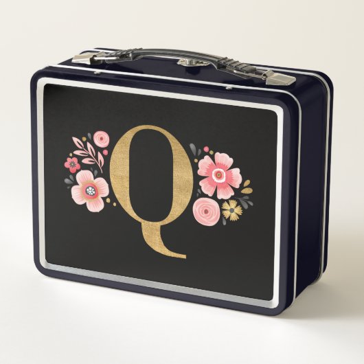 ピンクエレガントクガーリー・ブラック・フローラ メタルランチボックス (裏面)