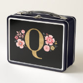 ピンクエレガントクガーリー・ブラック・フローラ メタルランチボックス (正面)