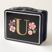 ピンクエレガントクガーリー・ブラック・フローラ メタルランチボックス (正面)