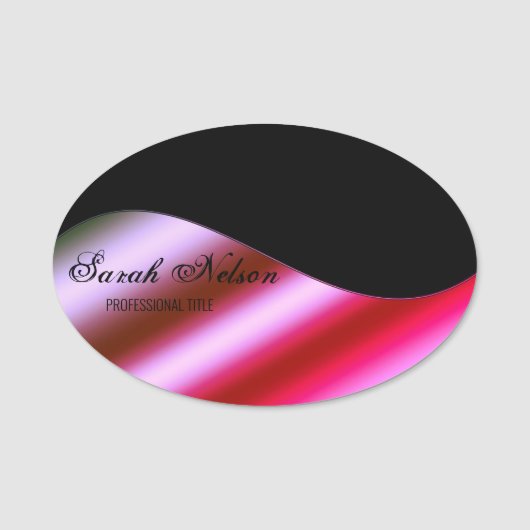 ピンクエレガントクスタイリッシュブラック 名札 (正面)