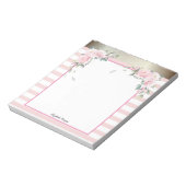 ピンクエレガントクストライプの、水色の花 ノートパッド (回転)