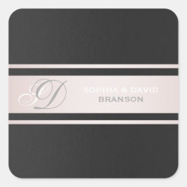 ピンクエレガントクストライプブラックテクスチャモノグラム スクエアシール