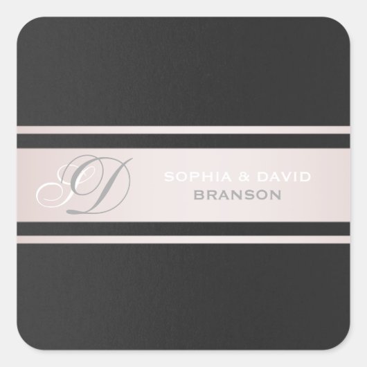 ピンクエレガントクストライプブラックテクスチャモノグラム スクエアシール (正面)