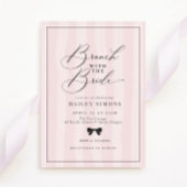 ピンクエレガントクストライプブラックボウブライダルシャワーブランチ 招待状