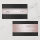 ピンクエレガントクストライププロフェッショナルモノグラム 名刺 (正面/裏面)