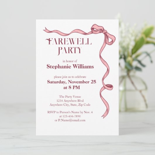 ピンクエレガントクボウ女子の別れパーティー 招待状 (スタンド正面)
