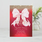 ピンクエレガントクボウ金ゴールドダイヤモンドレッドスウィート16 招待状 (スタンド正面)
