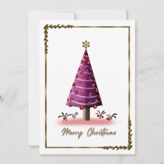 ピンクエレガントクリスマスツリーカード – ユニークフェスティバル シーズンカード (正面)