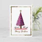 ピンクエレガントクリスマスツリーカード – ユニークフェスティバル シーズンカード (スタンド正面)