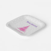 ピンクエレガントクリスマスツリー名前をカスタムする ペーパープレート (傾斜あり)