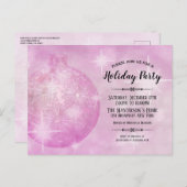 ピンクエレガントクリスマスバウブルホリデーパーティー インビテーションポストカード (正面/裏面)