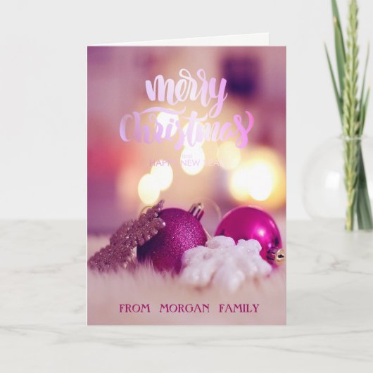 ピンクエレガントクリスマスボールホリデーカード シーズンカード (正面)