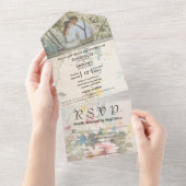 ピンクエレガントクリームイエローフローラ水彩写真 オールインワン招待状 (貼ってはがせる)