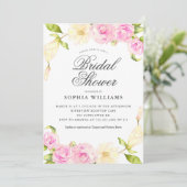 ピンクエレガントクリームフローラリースブライダルシャワー 招待状 (スタンド正面)