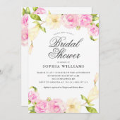 ピンクエレガントクリームフローラリースブライダルシャワー 招待状 (正面/裏面)