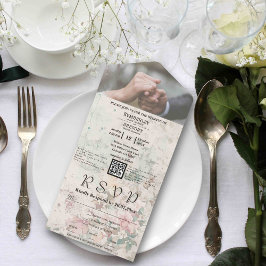 ピンクエレガントクリーム水彩フローラQRコードフォト オールインワン招待状