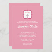 ピンクエレガントクロスガールファースト招待状 招待状 (正面/裏面)