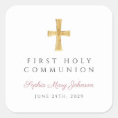 ピンクエレガントクロスガールファースト聖餐式 スクエアシール (正面)