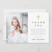 ピンクエレガントクロスガールフォトファースト聖餐式 サンキューカード (正面)
