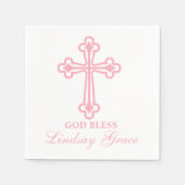 ピンクエレガントクロスバプティスナパーソナライズされたプキン スタンダードカクテルナプキン (正面)