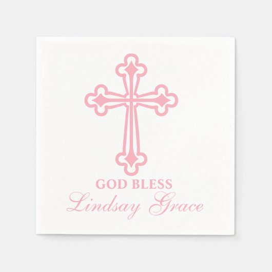 ピンクエレガントクロスバプティスナパーソナライズされたプキン スタンダードカクテルナプキン (正面)